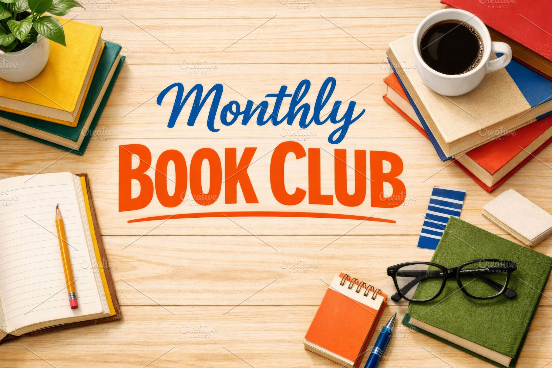 Monthly book club with coffee, readi, a Photo by Dvoevnore photos