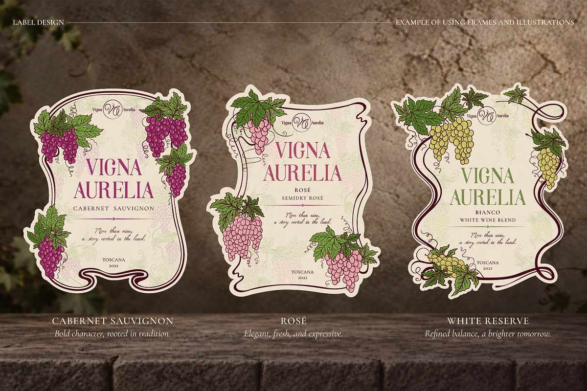 Vintage Grape Vector set Wine Labels, a Food Illustration by Neliakott ♥ (Photo 5 of 10)