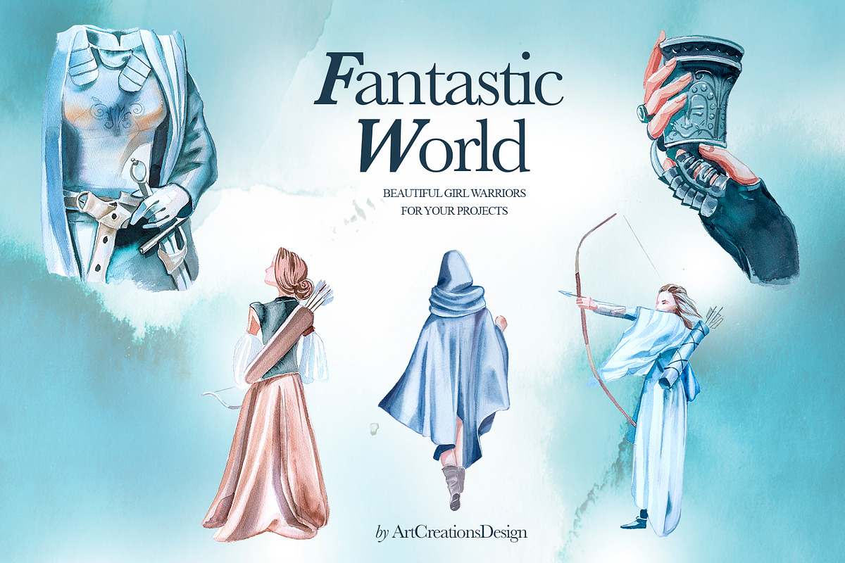 Watercolor Fantastic World Clipart, a Person Illustration by ArtCreationsDesign (Photo 8 of 23)