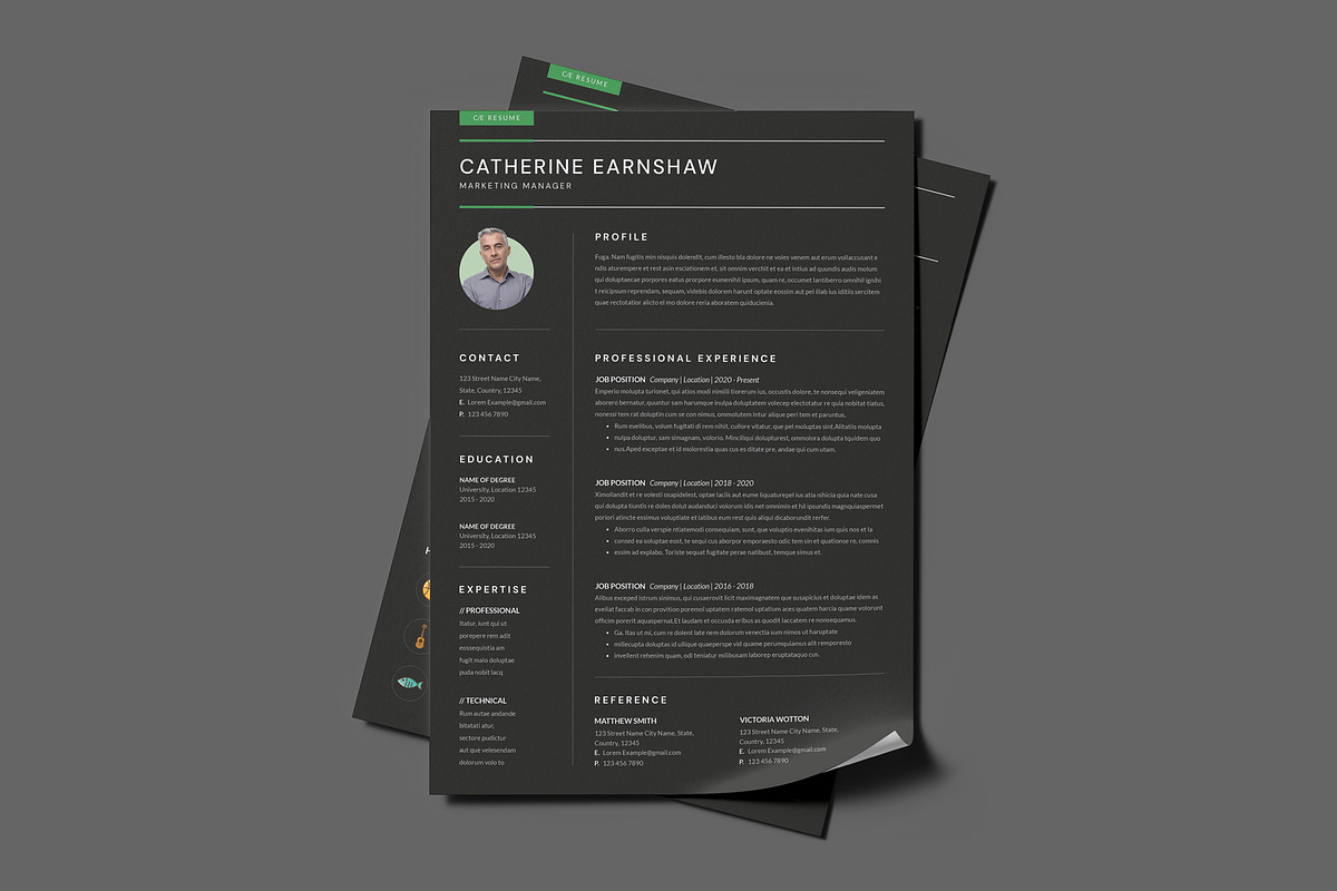 Black Modern Resume Template / CV, a Resume Template by PixelStudio (Photo 2 of 6)