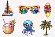 Cute Summer beach Clipart, an Illustration by CreationArt (Thumbnail 5 of 9)