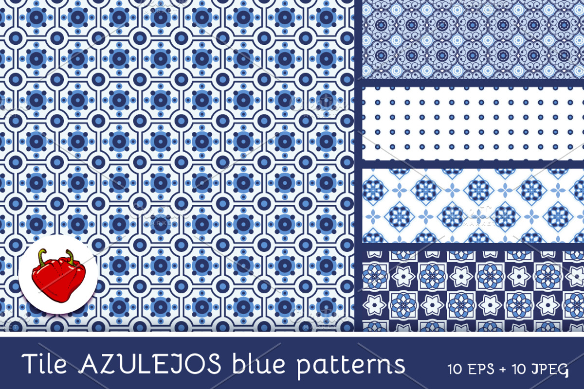 Portuguese Azulejos set of patterns, a Pattern Graphic by KundolaArt (Photo 1 of 5)
