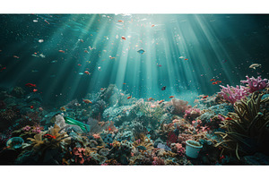 Coral reef polluted with plastic, an Animal Photo by piter.goskov