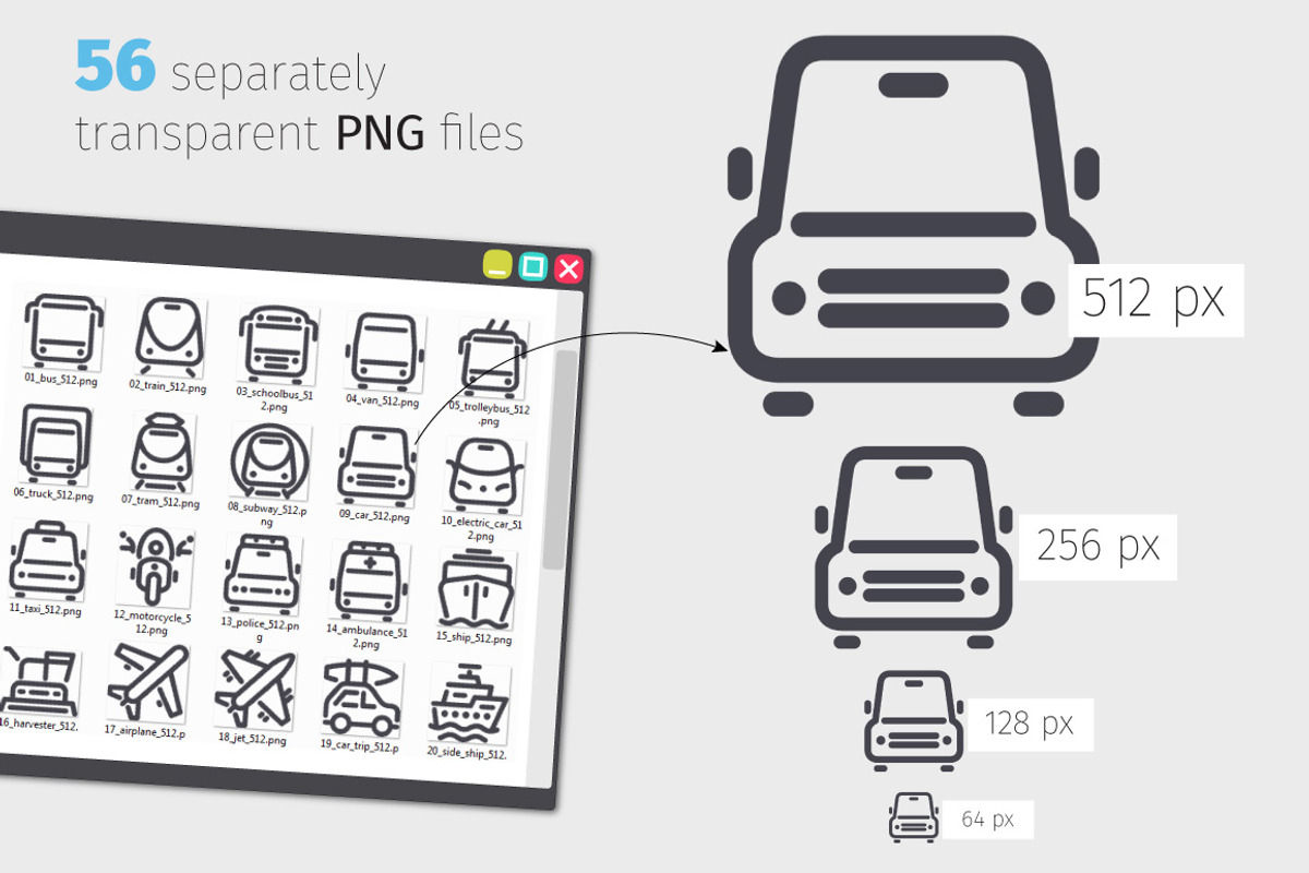 Transport Line Icons Set, an Outline Icon by Voysla's Shop (Photo 3 of 4)