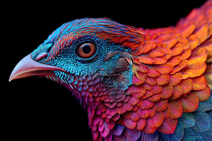 Colorful bird displays vibrant feathers against a black background in stunning, an Animal Photo by AlyaAnd