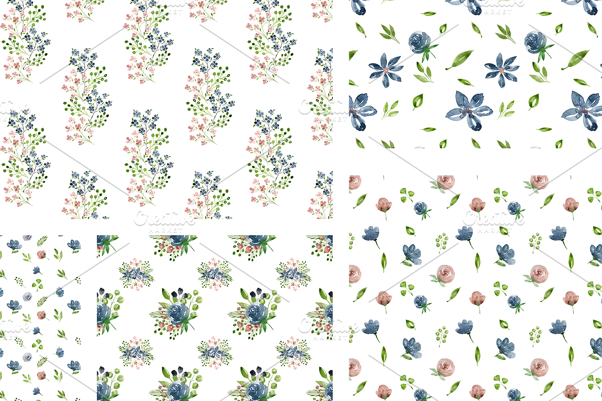 I'm Blue Watercolor Flowers Clip Art, an Illustration by OM Creativ (Photo 5 of 8)