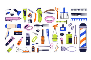 Barbers' equipment set, backgrounds, an Object Illustration by PaperTrident