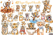 Watercolor Tiger Clipart Bundle, an Illustration by DreamCafeArt (Thumbnail 1 of 7)