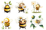 Cute Little Bees Watercolor Clipart, an Illustration by Designworld (Thumbnail 5 of 6)