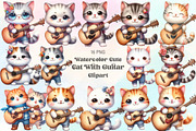Watercolor Cat With Guitar Clipart, an Illustration by CraftArtStudio (Thumbnail 1 of 3)