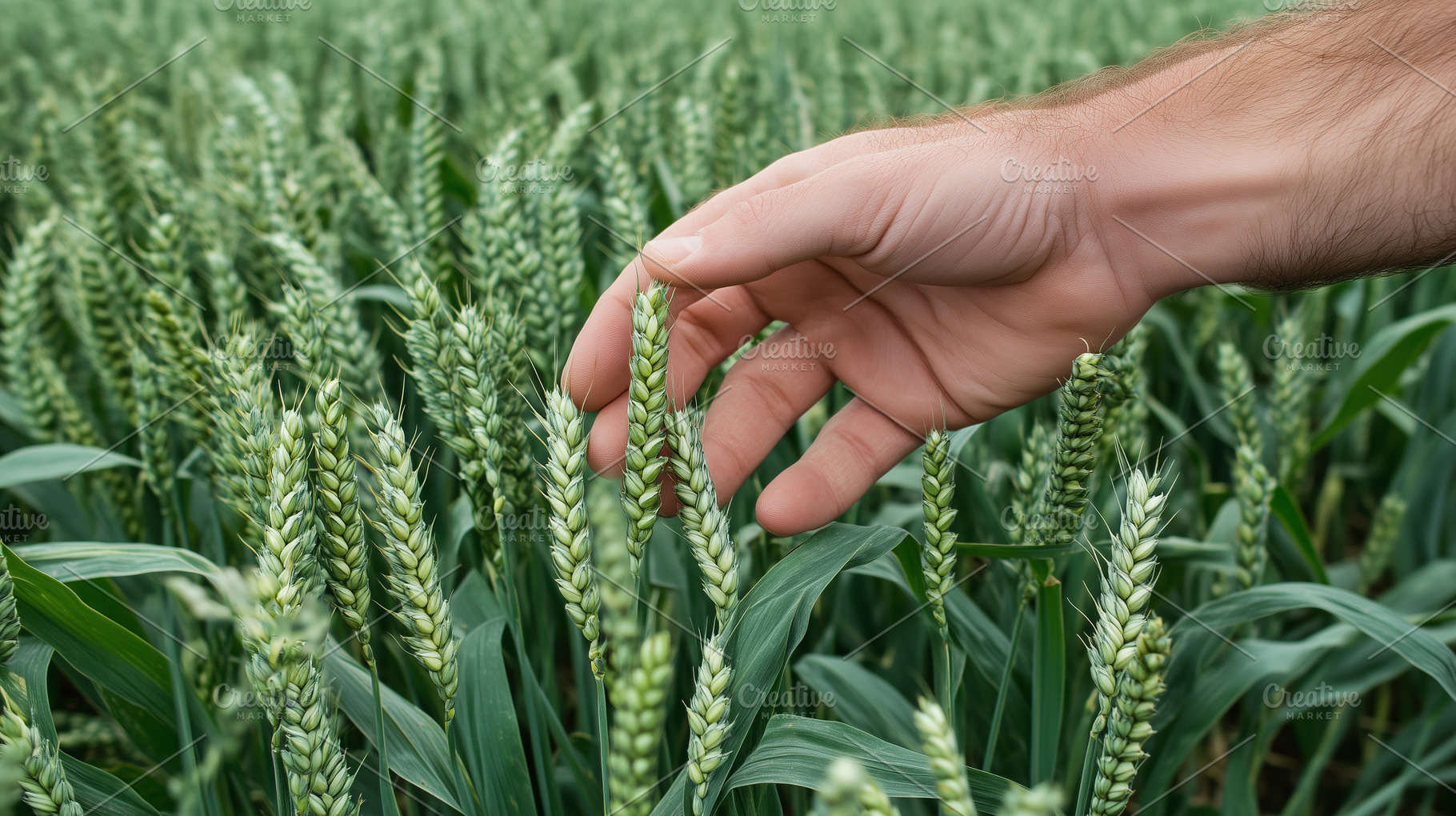 Farmer's hand gently touches wheat, a Nature Photo by MistyDay