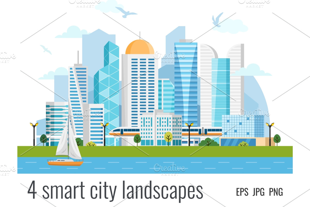 4 urban smart city landscapes, a Work Illustration by Primula`s shop (Photo 4 of 4)