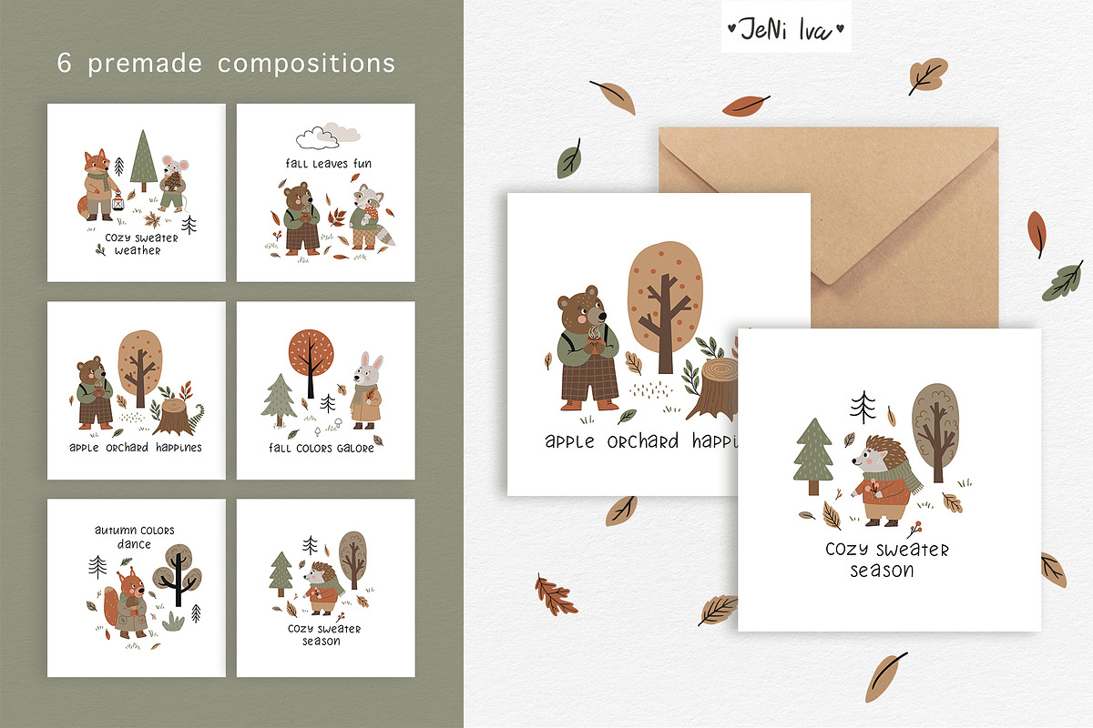 Fall Woodland Animals Clipart, a Decorative Illustration by Jenny Quince (Photo 4 of 9)
