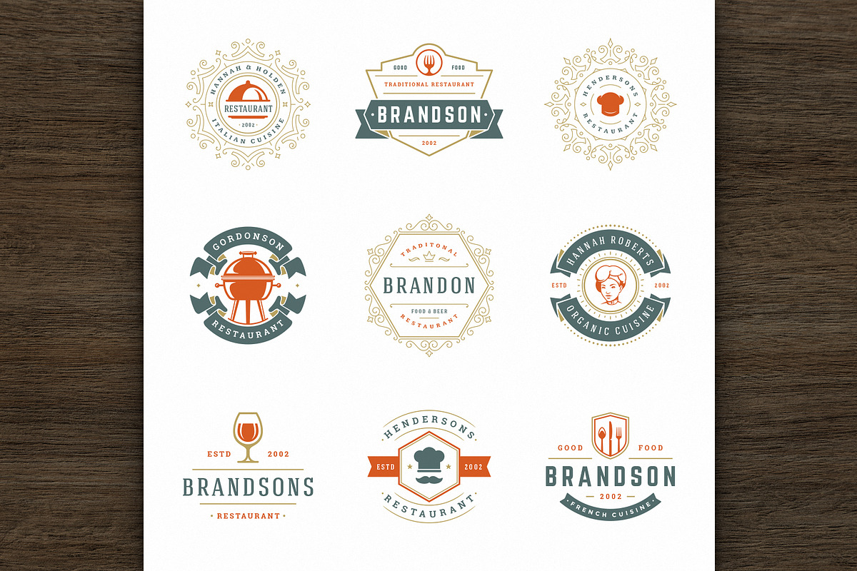 36 Restaurant Logos and Badges, a Branding & Logo Template by Vasya Kobelev (Photo 6 of 20)