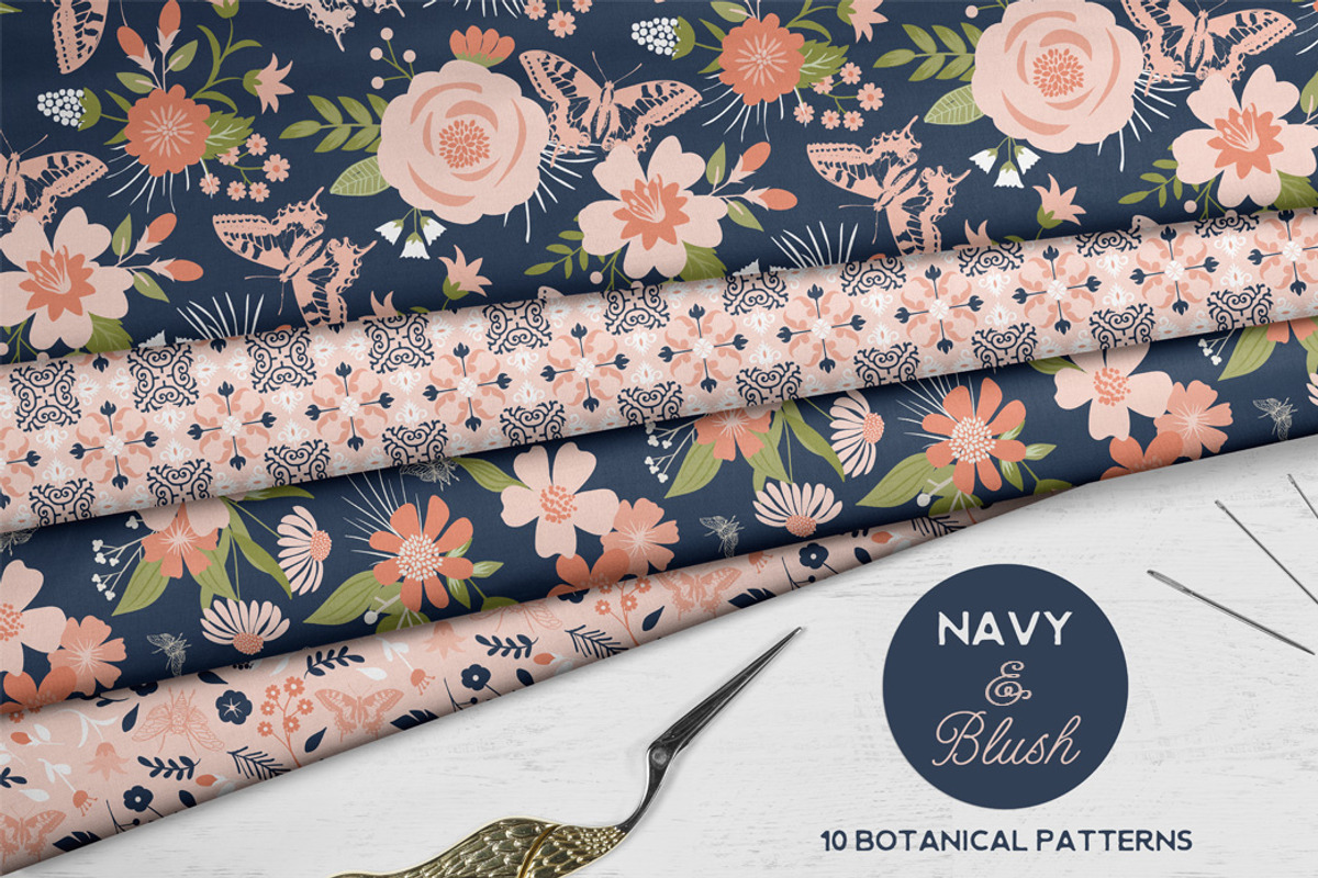 Navy and Blush Floral Patterns, a Pattern Graphic by Wild Twig Co (Photo 1 of 7)