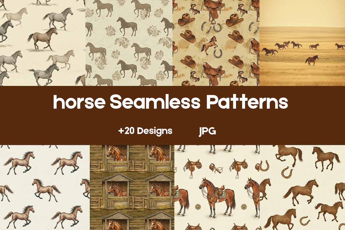 Horse Seamless Pattern Digital Paper, a Texture Illustration by BerryPieArt (Photo 1 of 3)