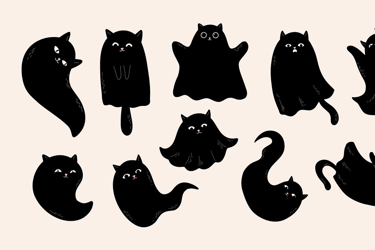 10 Black Ghost Cats, an Animal Illustration by helenreveur (Photo 2 of 2)