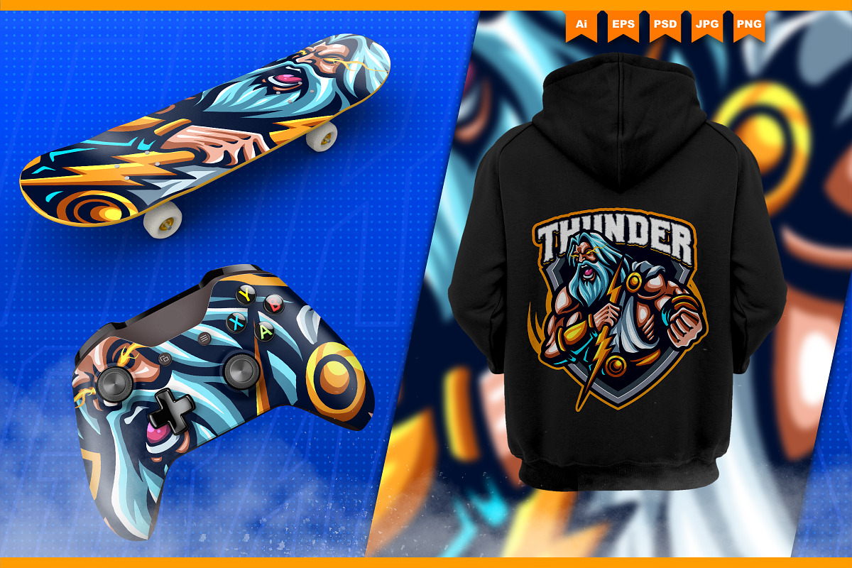 Zeus Thunder God Mascot Esport Logo, a Branding & Logo Template by FNR Graphics (Photo 4 of 5)