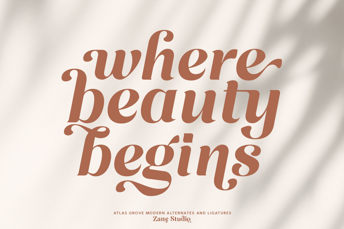 Atlas Grove-Alternates and Ligatures, a Serif Font by Zane Studio (Photo 3 of 22)