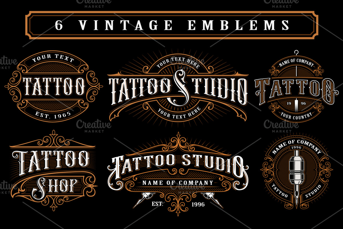 Set of vintage tattoo studio logos., a Branding & Logo Template by Harry Kasyanov (Photo 2 of 8)