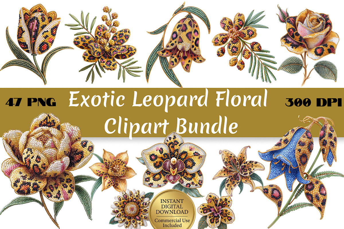 Luxury Leopard Floral Clipart -47PNG, a Decorative Illustration by InkyQueenArt (Photo 1 of 7)