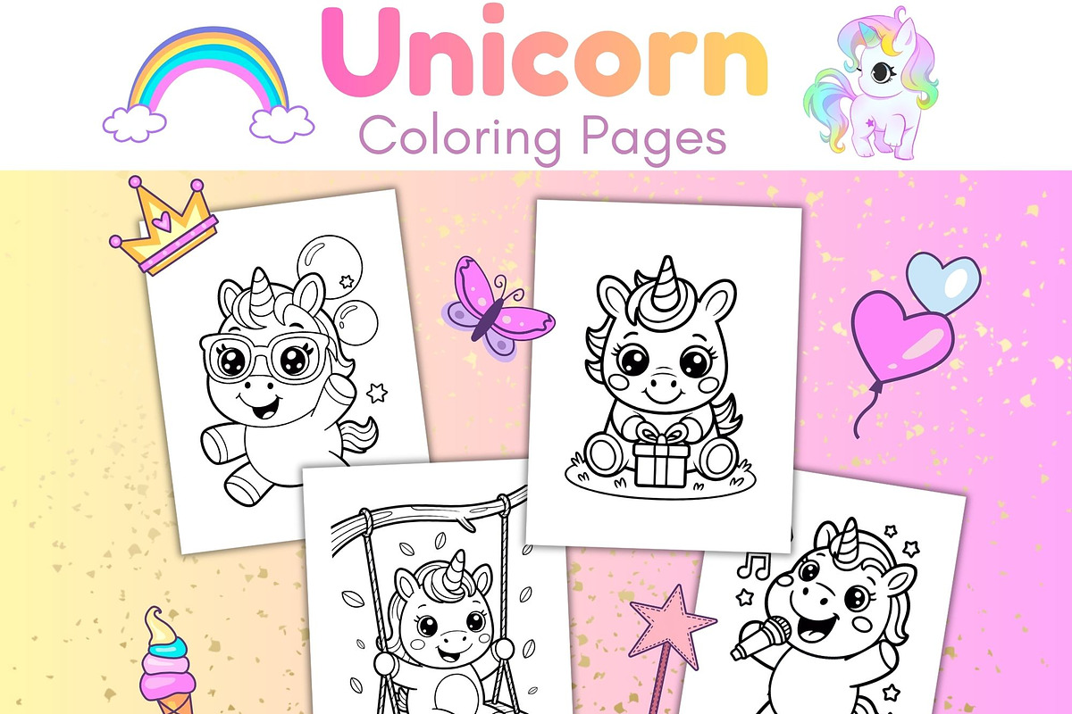 50 Unicorn Coloring Pages for Kids, an Animal Illustration by SimoDigitalArt (Photo 3 of 5)