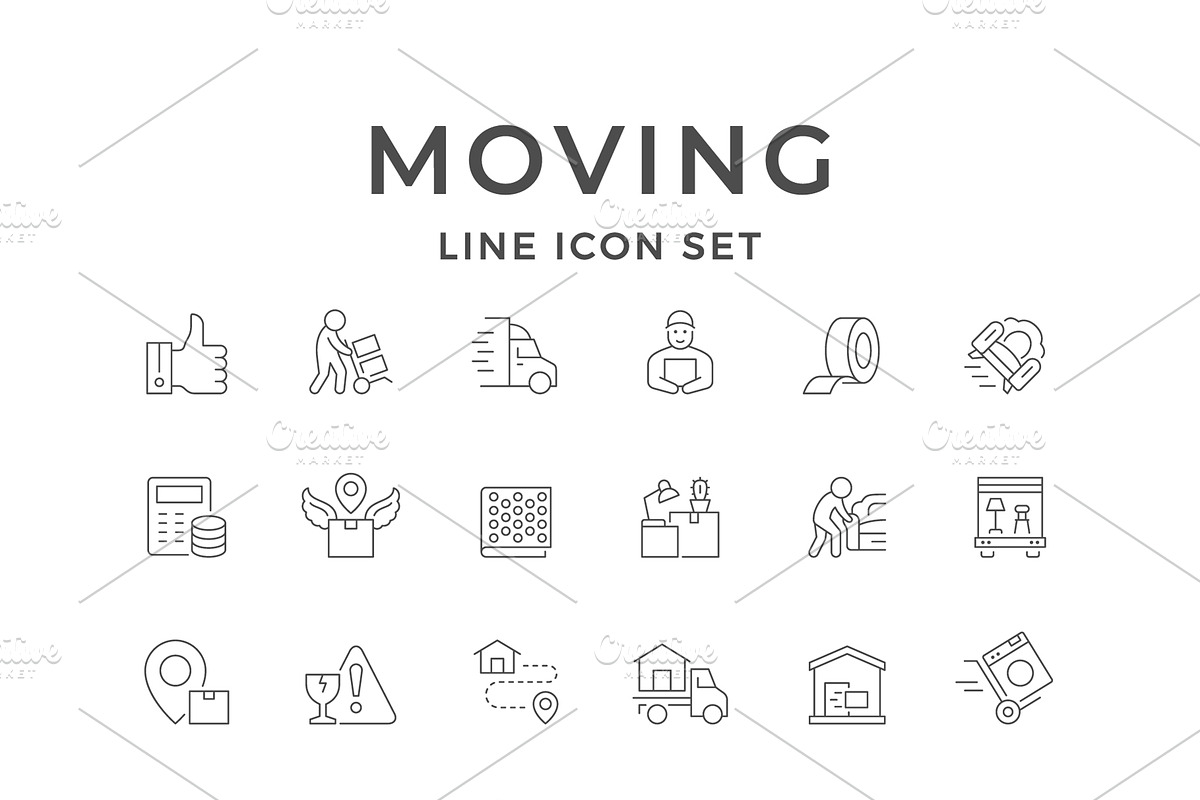 Set line icons of moving service, an Outline Icon by motorama