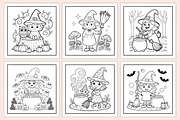 Halloween Witch Coloring Pages, a Seasonal Illustration by Coco Bloom (Thumbnail 2 of 3)