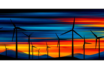 A field of wind turbines at dawn, a Technology Photo by ZinetroN