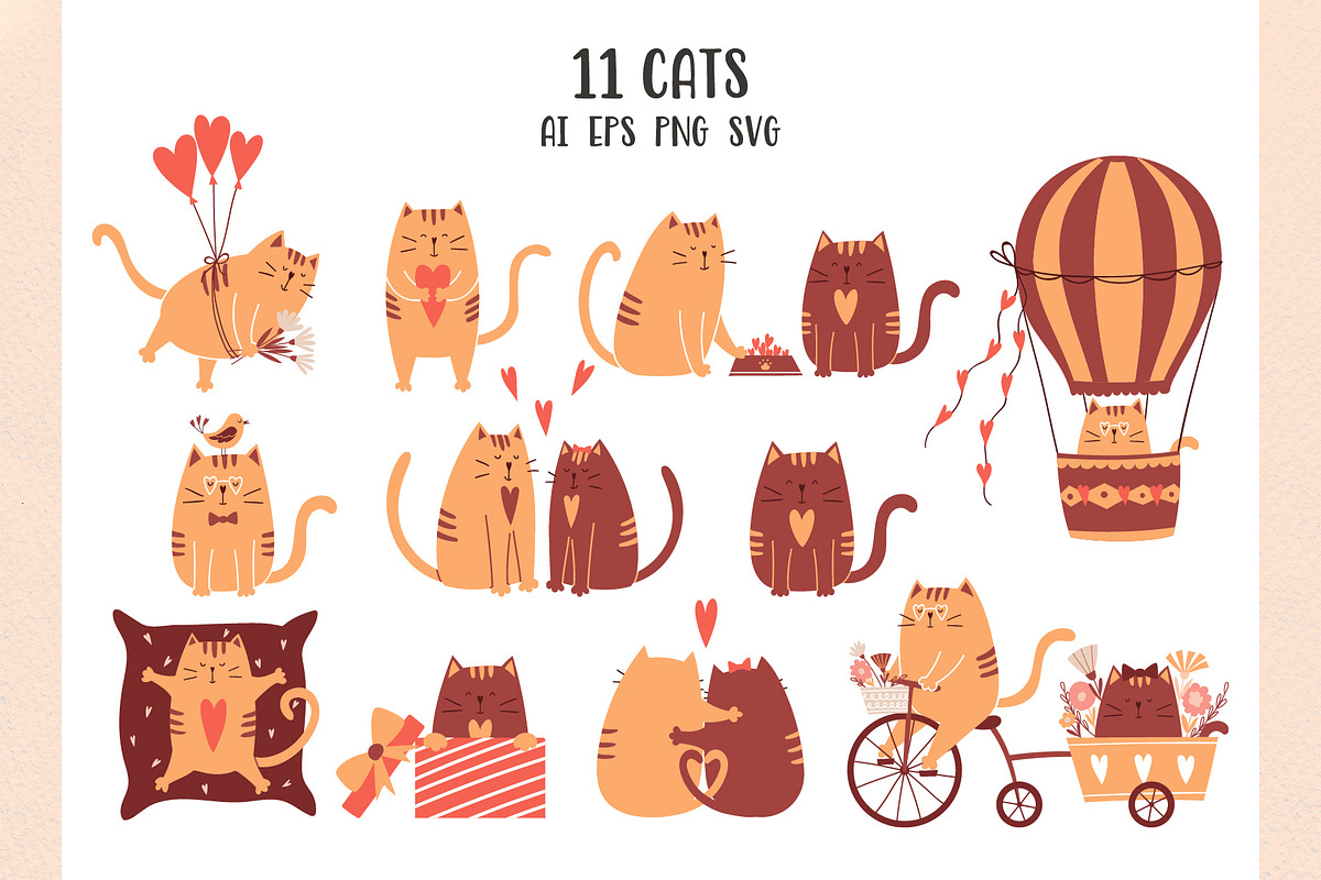 Cats in love. Cards & Patterns, an Animal Illustration by Valeria Soloveva (Photo 2 of 13)