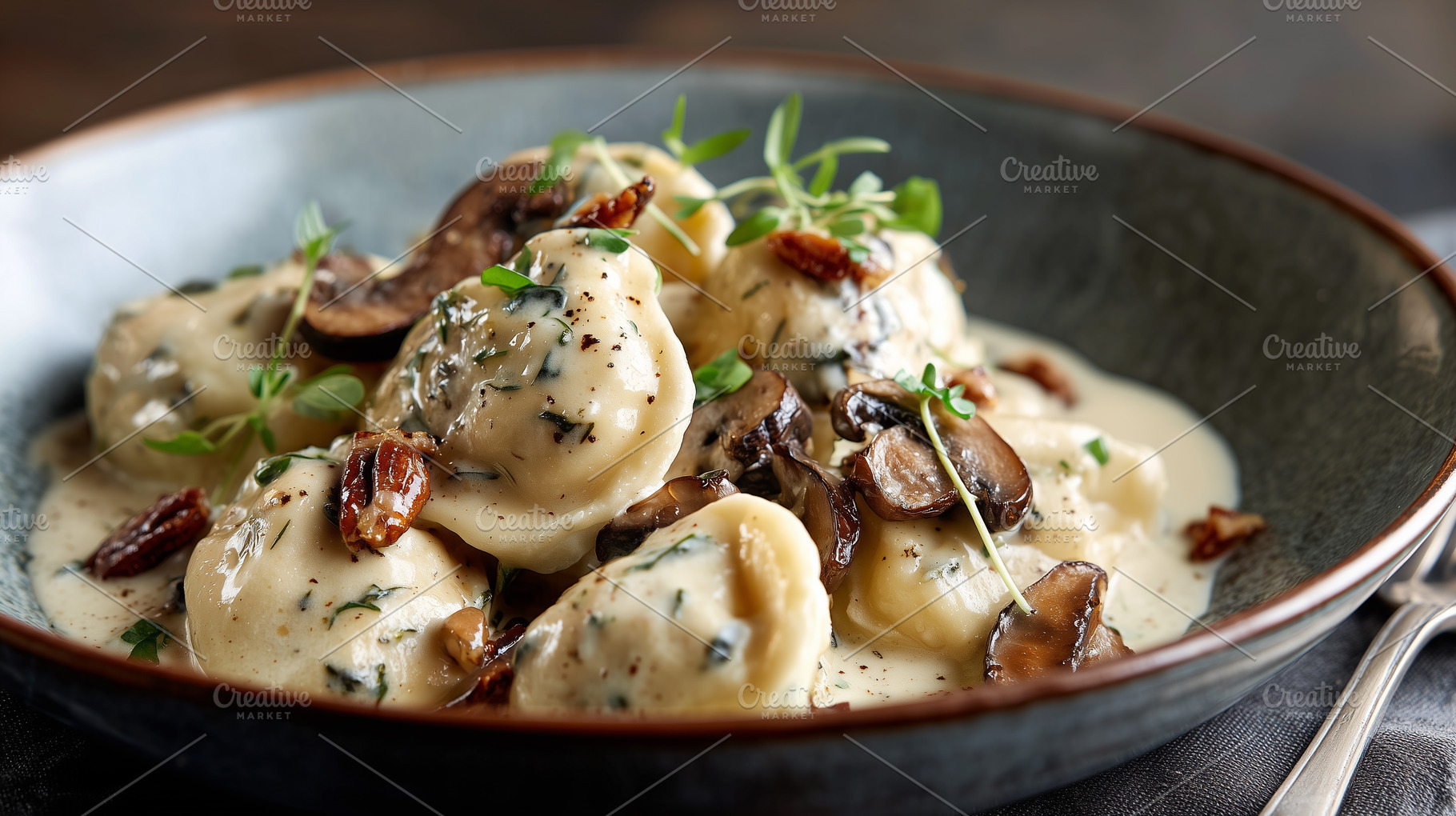 Homemade ravioli in a creamy sauce, a Food & Drink Photo by MistyDay