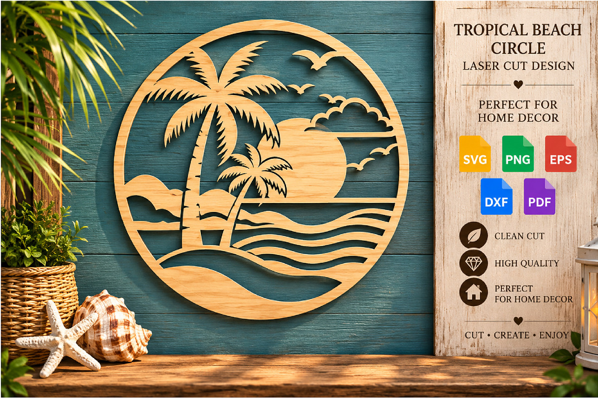 Tropical Beach Circle Laser Cut SVG, an Object Graphic by DreamCafeArt (Photo 1 of 3)
