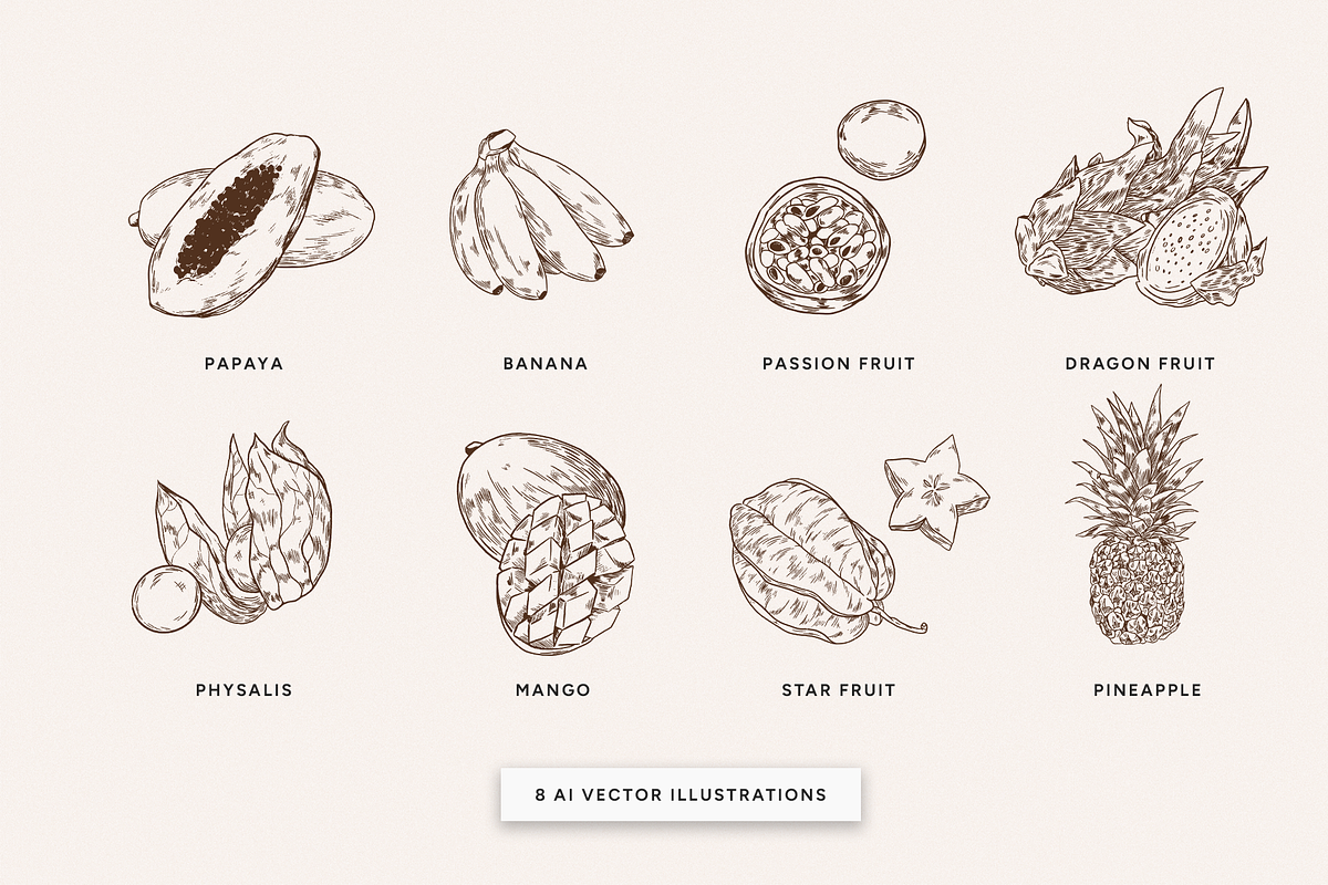Exotic fruits Illustrations, a Food Illustration by MargauxQuercy (Photo 2 of 4)