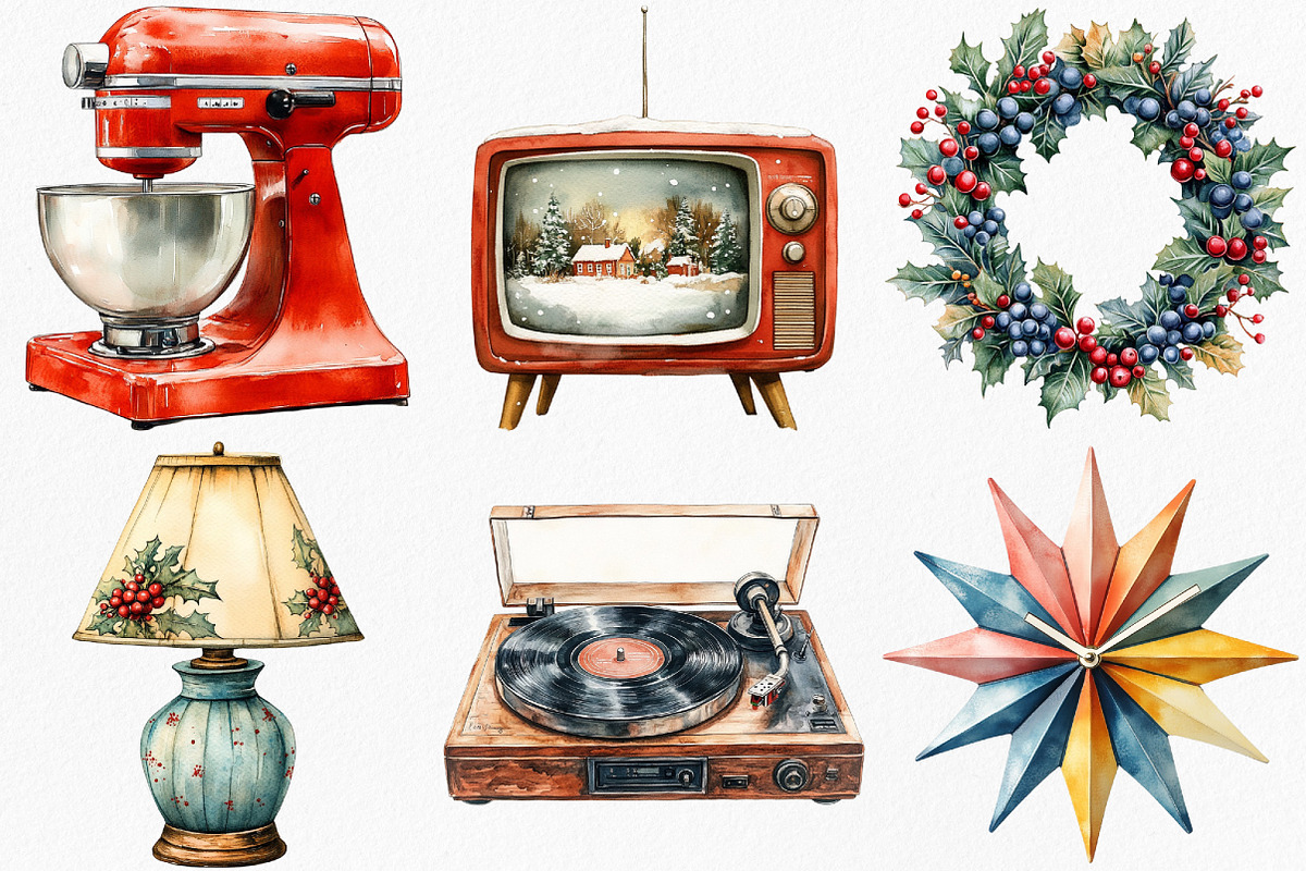 Retro 50s Christmas Clipart, an Illustration by Canvas Craft (Photo 4 of 8)