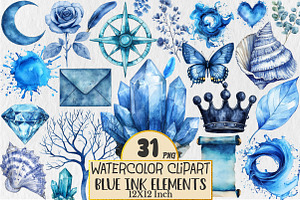 Blue Ink Elements Clipart, an Illustration by Rose Art