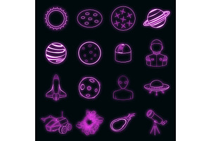 Space Icons Set Vector Neon