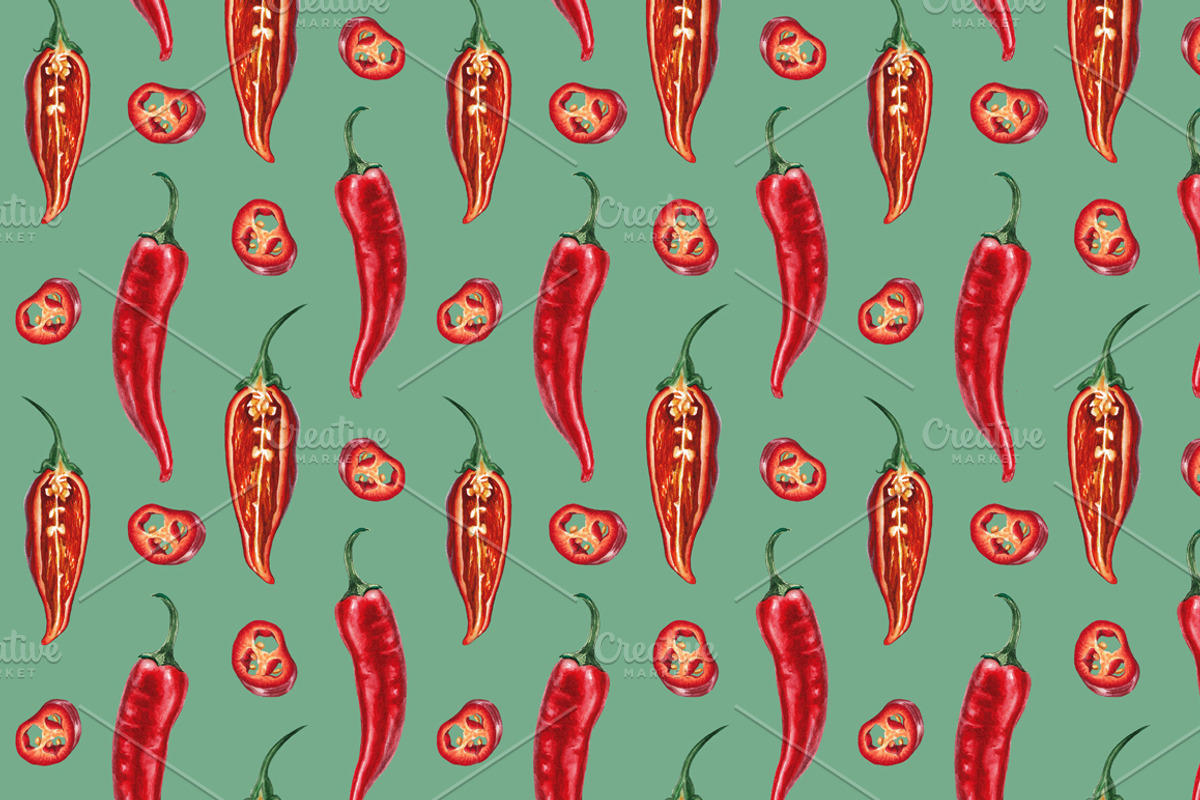 Watercolor red and chili peppers set, a Pattern Graphic by lenavetka87 (Photo 3 of 3)