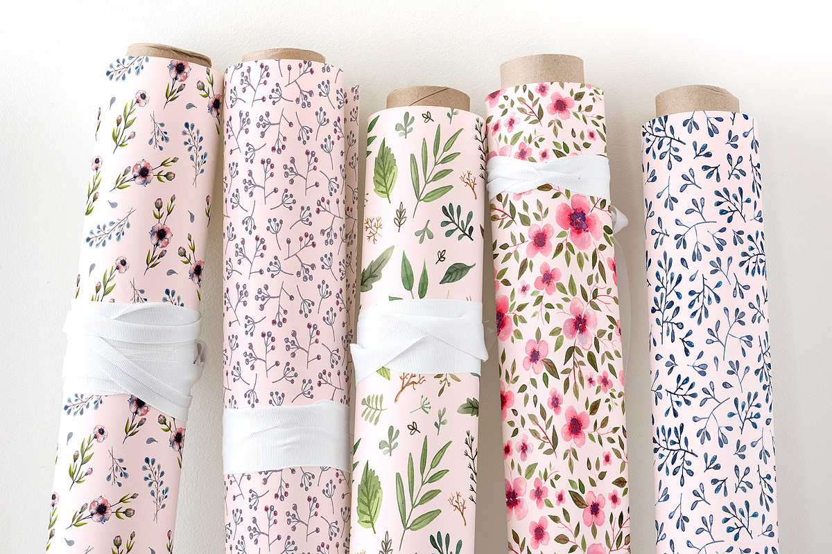 Botanical watercolor floral patterns, a Texture Illustration by alenaganzhela (Photo 7 of 8)