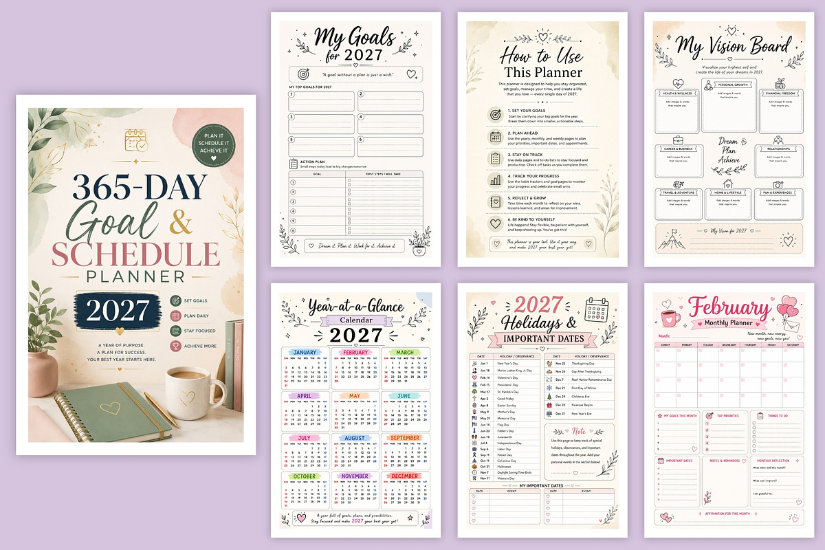 365-Day Goal & Schedule Planner 2027, a Stationery Template by Designmela01 (Photo 5 of 6)