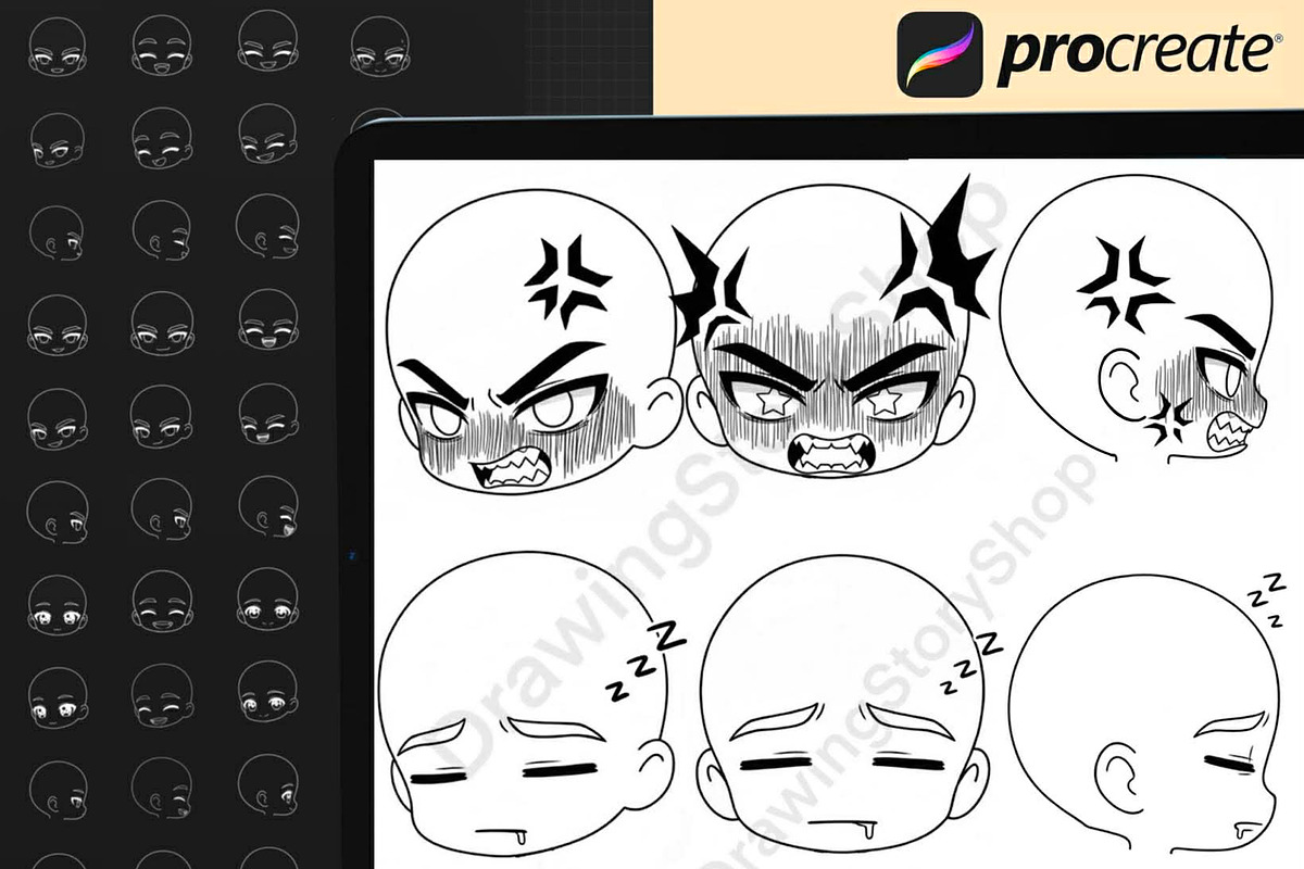 320 Procreate Chibi Boy Head Stamps, a Brush Add-On by DrawingStoryShop (Photo 8 of 8)