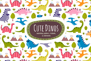 Cute Dinos: Pattern & Labels