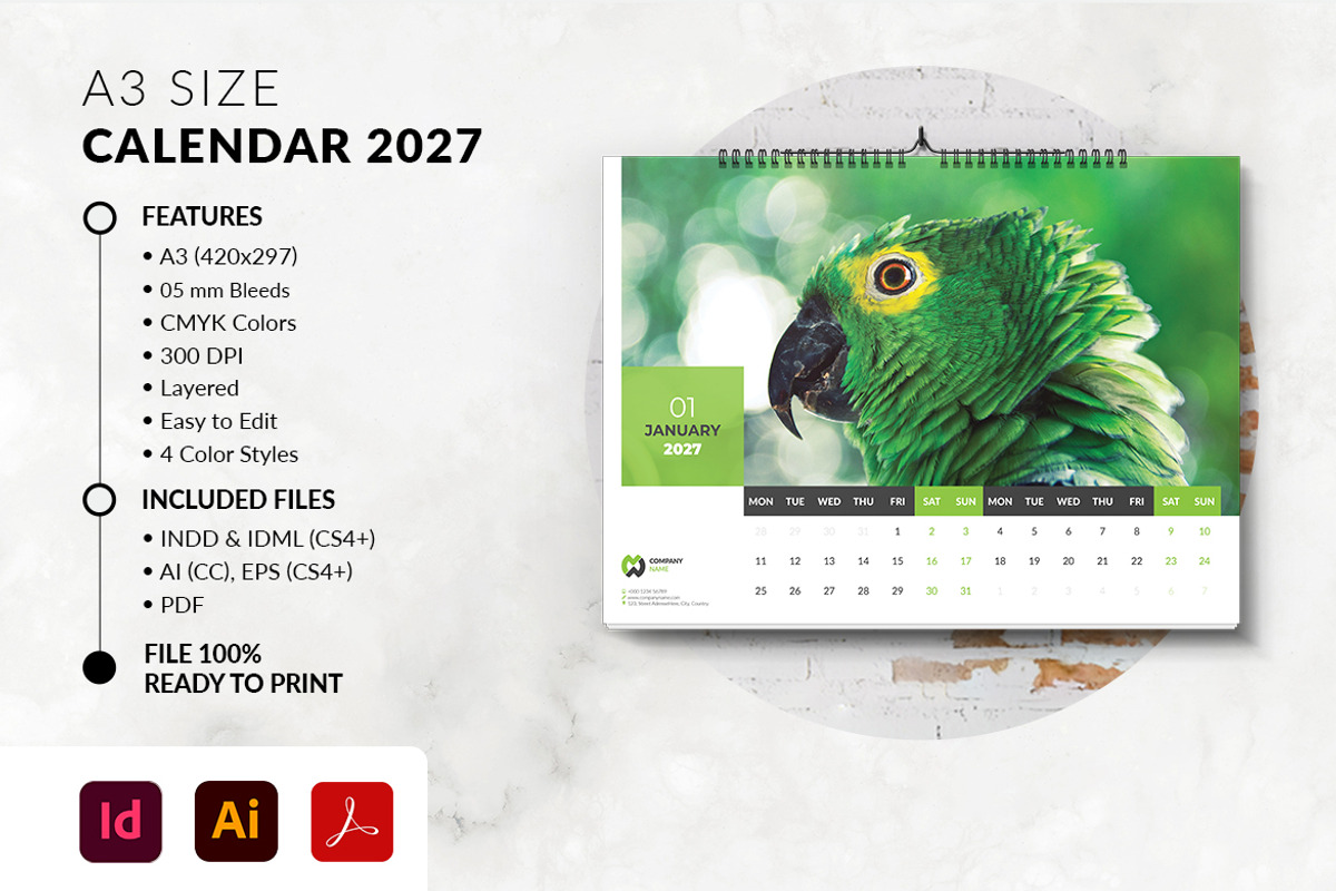 Landscape Calendar 2027 Template, a Stationery Template by MstArtwork (Photo 1 of 7)