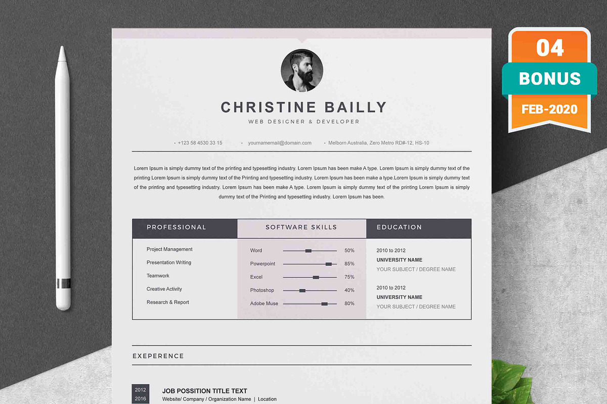 Resume/CV Bundle | 200+ for $29, a Resume Template by ResumeInventor (Photo 100 of 207)