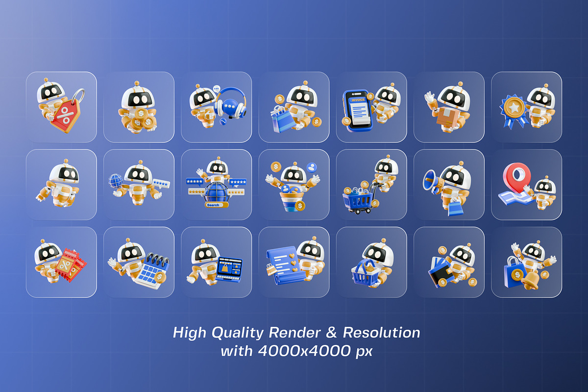 Robot Shopping 3D Illustration Pack, an Object 3D Model by Tempcraft (Photo 3 of 5)