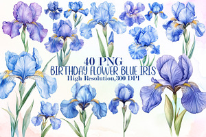 Birthday Flower Blue Iris Clipart Se, an Illustration by Sublimation Artist