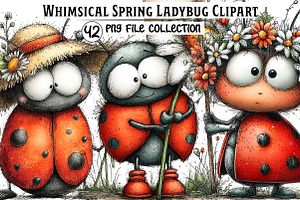 Whimsical Spring Ladybug Clipart, an Illustration by Dream Creation