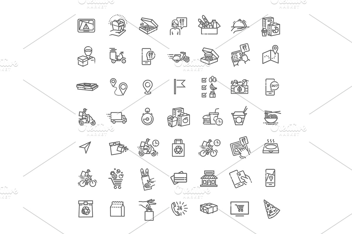 Set of Food Delivery Icons, an Outline Icon by Tettygreen (Photo 1 of 2)