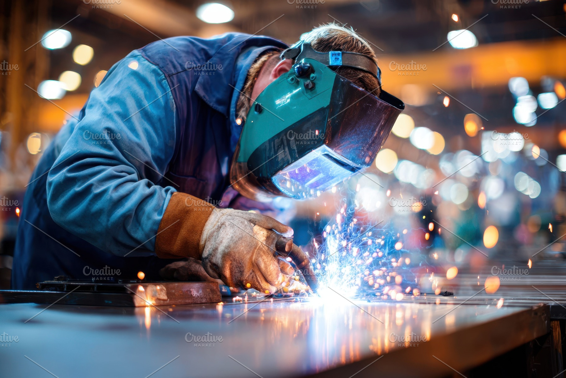 Welder in Action with Sparks Flying, an Industrial Photo by AlyaAnd