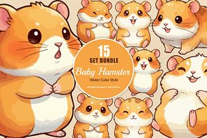 15 Bundle Watercolor Baby Hamster