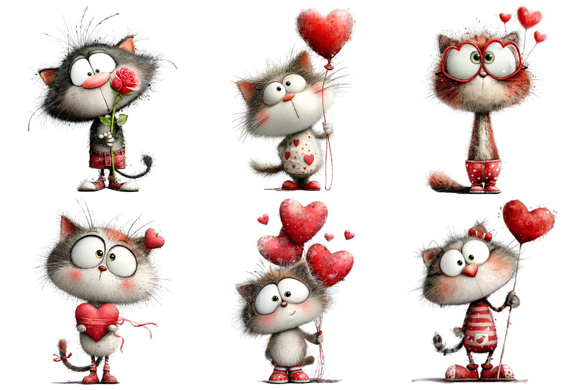 Watercolor Cute Valentines Kittens, an Illustration by Pixels.Craft (Photo 4 of 5)